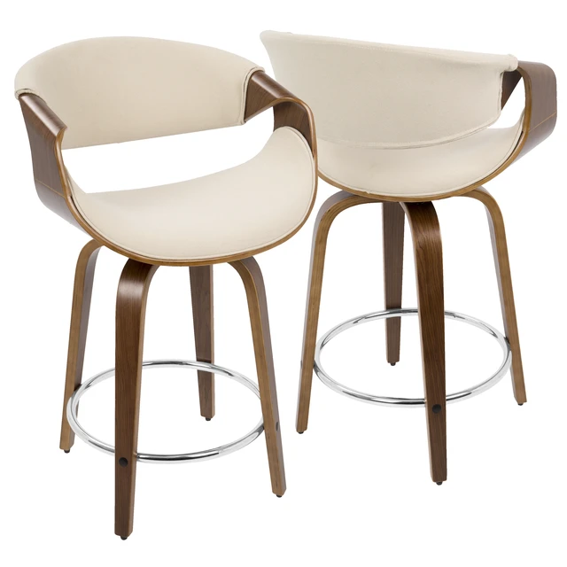 Alt view image 2 of 5 - 24 Inch Mid Century Fixed Height Counter Stool with Swivel in and Cream Fabric Set, Seating for Dining