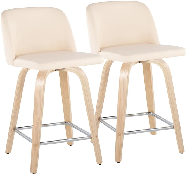 Main image of 24 Inch Fixed Height Counter Stool with Swivel in and Faux Leather with Square Chrome Metal Footrest Set, Cream