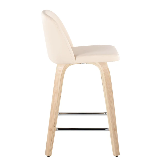 Alt view image 3 of 5 - 24 Inch Fixed Height Counter Stool with Swivel in and Faux Leather with Square Chrome Metal Footrest Set, Cream