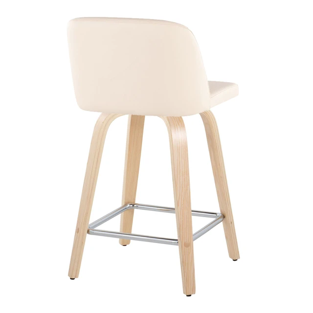 Alt view image 4 of 5 - 24 Inch Fixed Height Counter Stool with Swivel in and Faux Leather with Square Chrome Metal Footrest Set, Cream