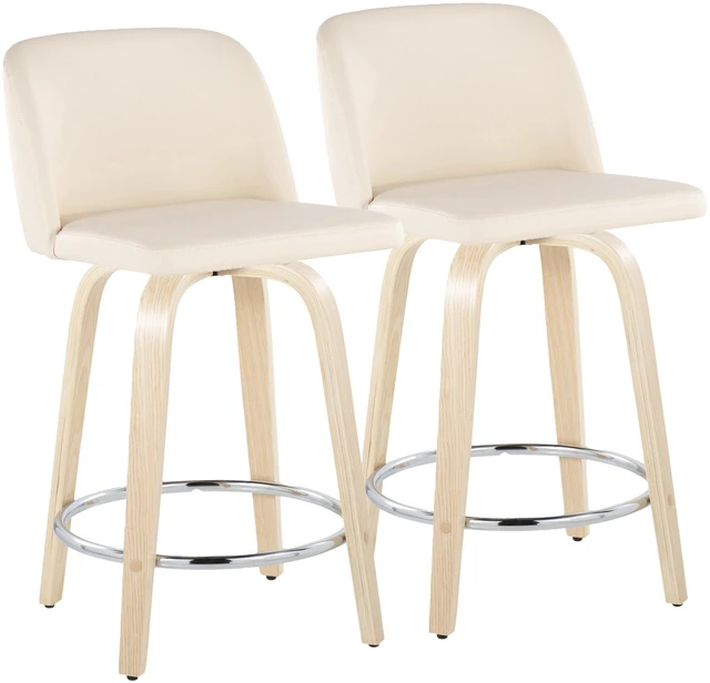Main image of 24 Inch Fixed Height Counter Stool with Swivel in and Faux Leather with Round Chrome Metal Footrest Set, Cream, Seating