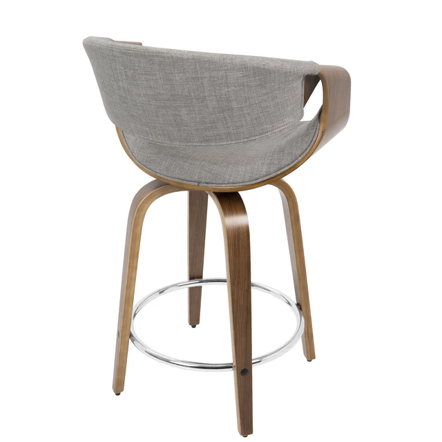 Alt view image 5 of 5 - 24 Inch Mid Century Fixed Height Counter Stool with Swivel in and Grey Fabric Set, Seating for Dining