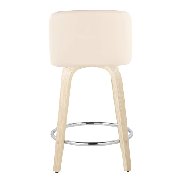 Alt view image 5 of 5 - 24 Inch Fixed Height Counter Stool with Swivel in and Faux Leather with Round Chrome Metal Footrest Set, Cream, Seating