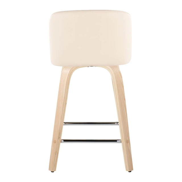 Alt view image 5 of 5 - 24 Inch Fixed Height Counter Stool with Swivel in and Faux Leather with Square Chrome Metal Footrest Set, Cream