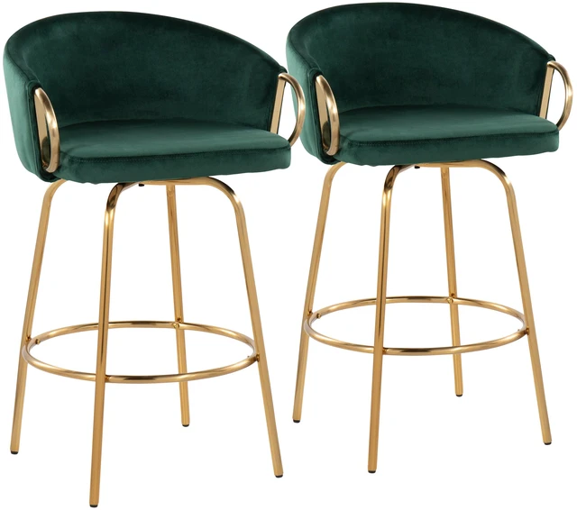 Main image of Counter Stool in Steel and Velvet Set, Green, Seating for Dining