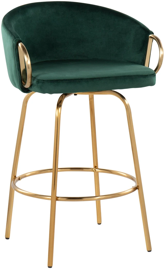Alt view image 2 of 5 - Counter Stool in Steel and Velvet Set, Green, Seating for Dining