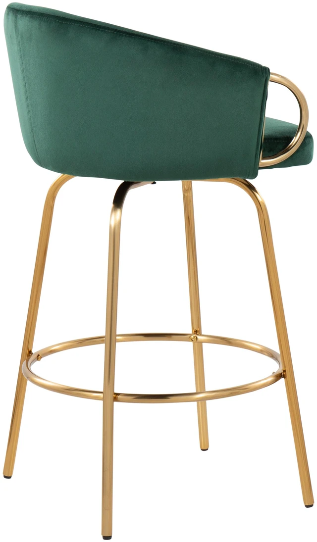 Alt view image 4 of 5 - Counter Stool in Steel and Velvet Set, Green, Seating for Dining