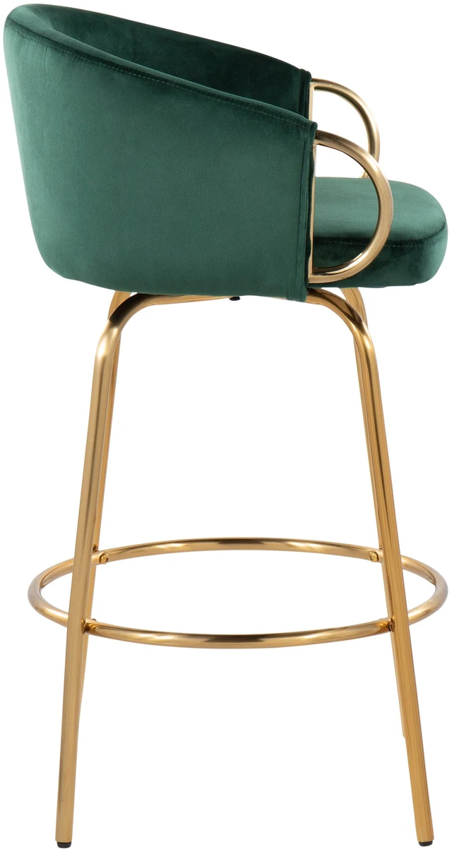 Alt view image 3 of 5 - Counter Stool in Steel and Velvet Set, Green, Seating for Dining