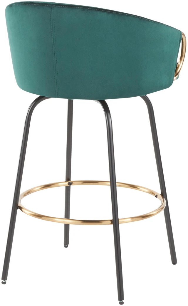 Alt view image 4 of 5 - Counter Stool in Black Metal and Emerald Velvet with Gold Metal Accent Set, Green, Seating for Dining
