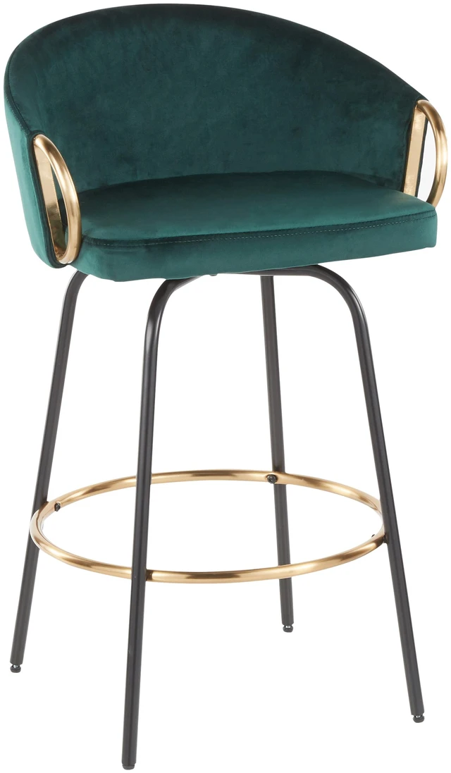 Alt view image 2 of 5 - Counter Stool in Black Metal and Emerald Velvet with Gold Metal Accent Set, Green, Seating for Dining
