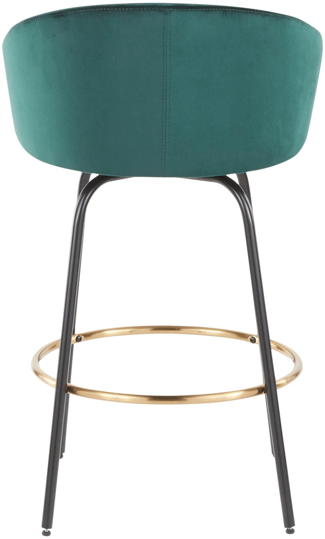Alt view image 5 of 5 - Counter Stool in Black Metal and Emerald Velvet with Gold Metal Accent Set, Green, Seating for Dining