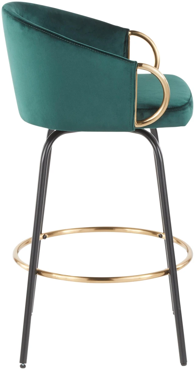 Alt view image 3 of 5 - Counter Stool in Black Metal and Emerald Velvet with Gold Metal Accent Set, Green, Seating for Dining