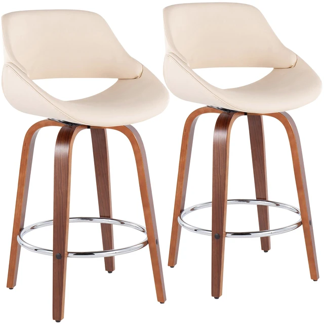 Main image of Mid-Century Fixed Height Counter Stool in with Round Footrest and Faux Leather Set, Cream, Seating for Dining