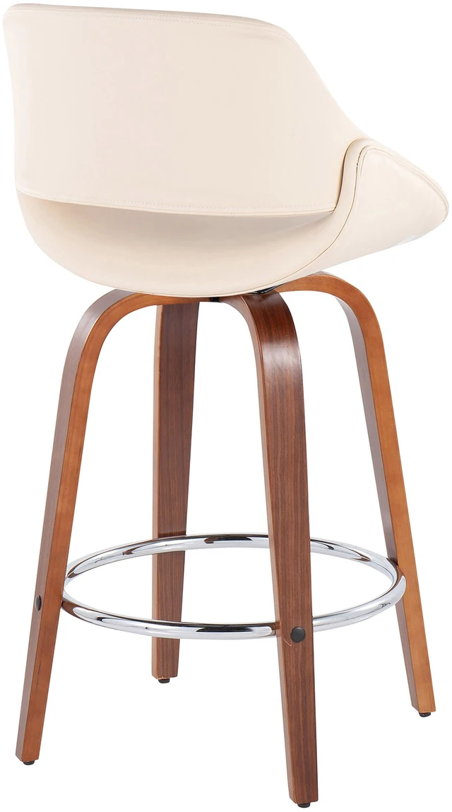 Alt view image 4 of 5 - Mid-Century Fixed Height Counter Stool in with Round Footrest and Faux Leather Set, Cream, Seating for Dining