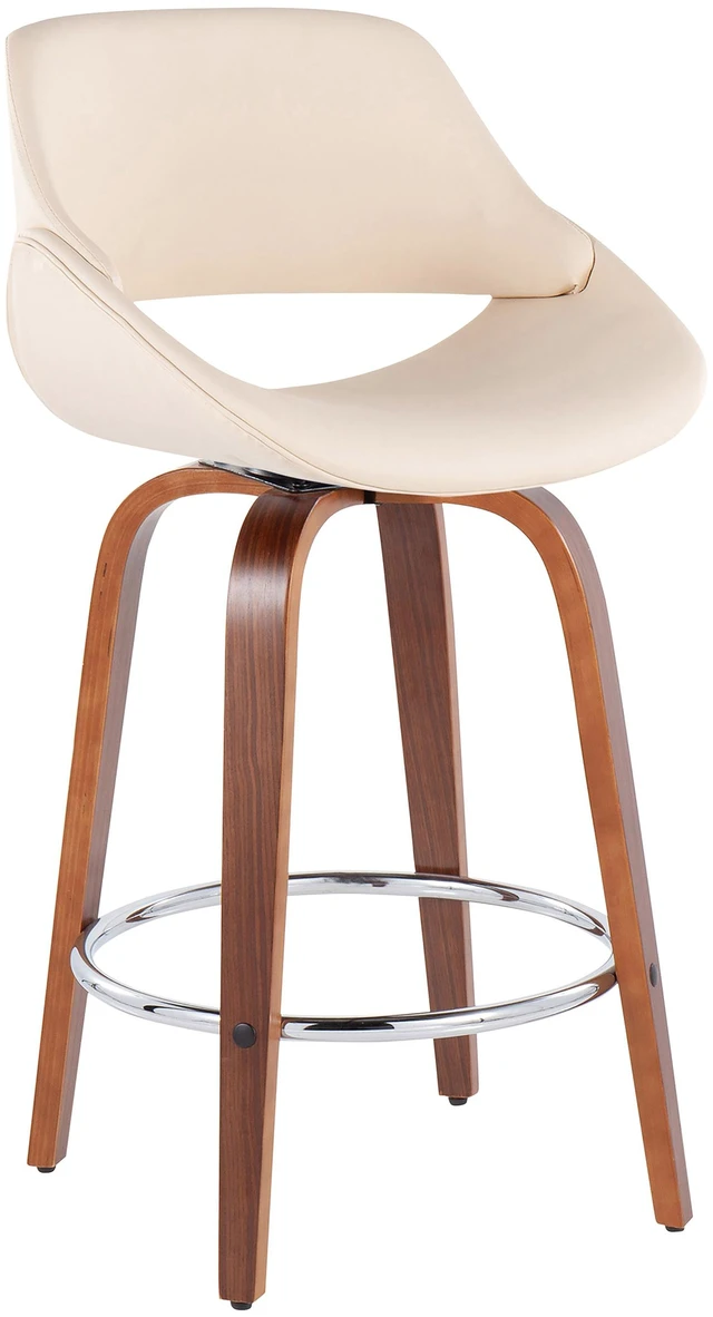 Alt view image 2 of 5 - Mid-Century Fixed Height Counter Stool in with Round Footrest and Faux Leather Set, Cream, Seating for Dining
