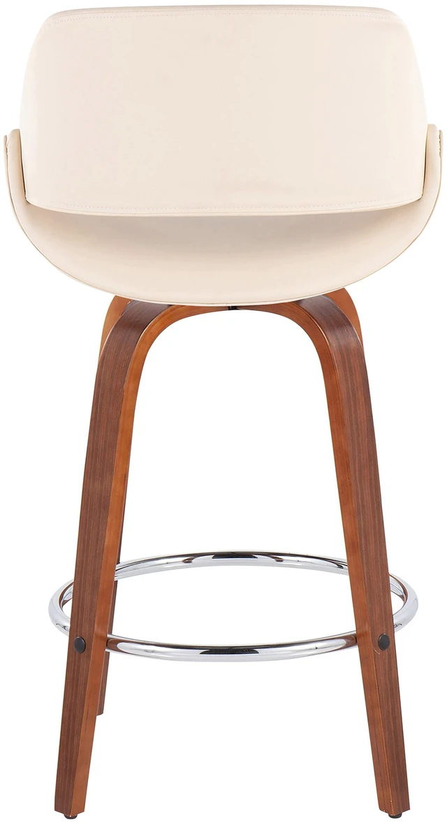 Alt view image 5 of 5 - Mid-Century Fixed Height Counter Stool in with Round Footrest and Faux Leather Set, Cream, Seating for Dining