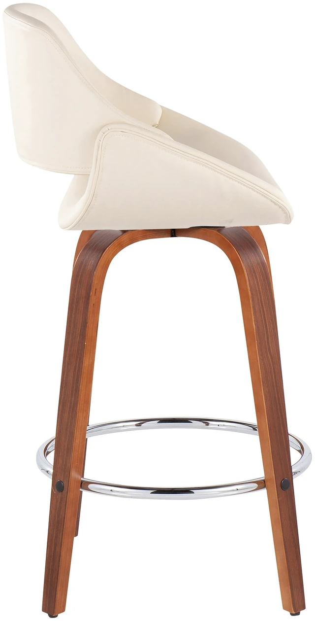 Alt view image 3 of 5 - Mid-Century Fixed Height Counter Stool in with Round Footrest and Faux Leather Set, Cream, Seating for Dining