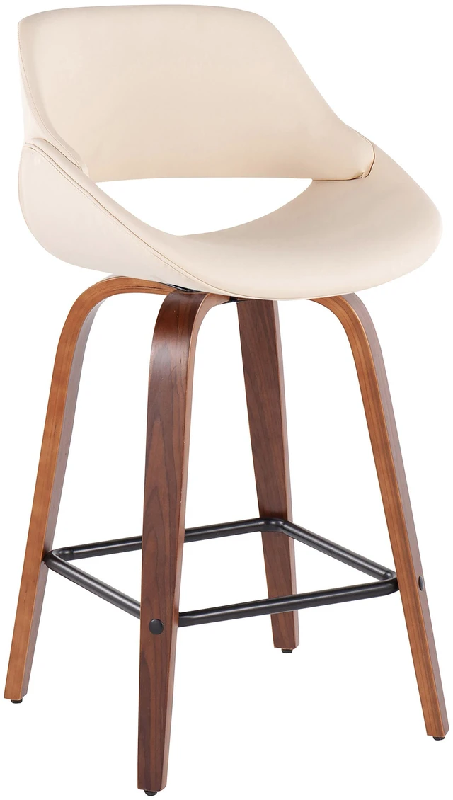 Alt view image 2 of 5 - Mid-Century Fixed Height Counter Stool in with Square Footrest and Faux Leather Set, Cream, Seating for Dining