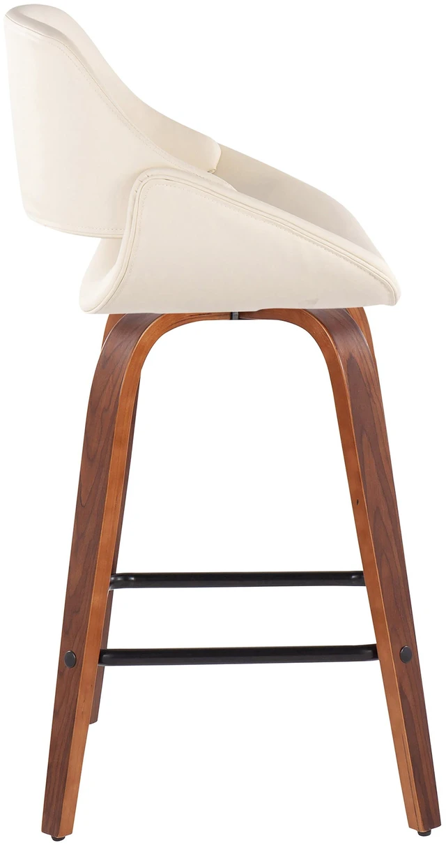Alt view image 3 of 5 - Mid-Century Fixed Height Counter Stool in with Square Footrest and Faux Leather Set, Cream, Seating for Dining