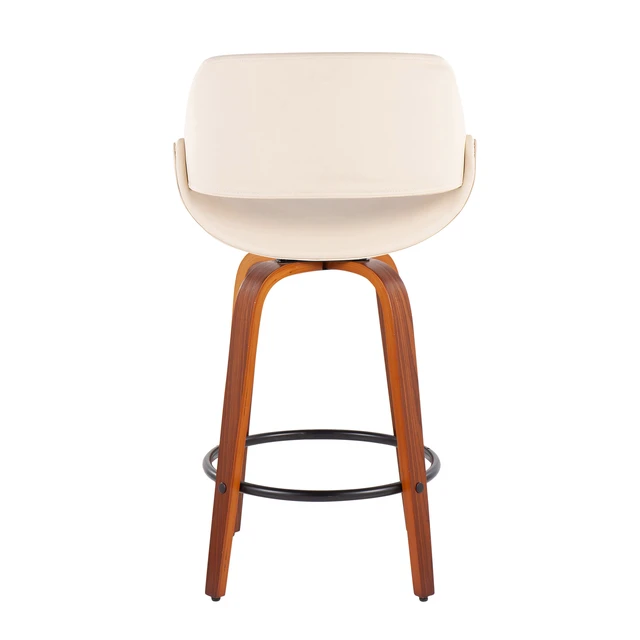 Alt view image 5 of 5 - Mid-Century Fixed Height Counter Stool in with Round Footrest and Faux Leather Set, Cream, Seating for Dining
