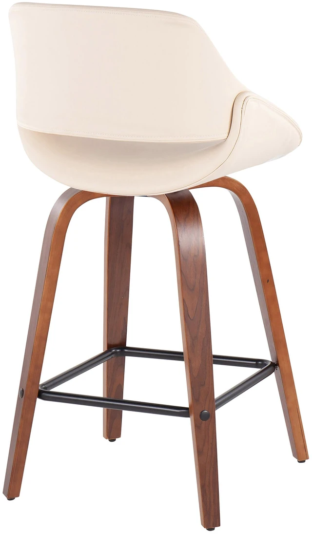 Alt view image 4 of 5 - Mid-Century Fixed Height Counter Stool in with Square Footrest and Faux Leather Set, Cream, Seating for Dining