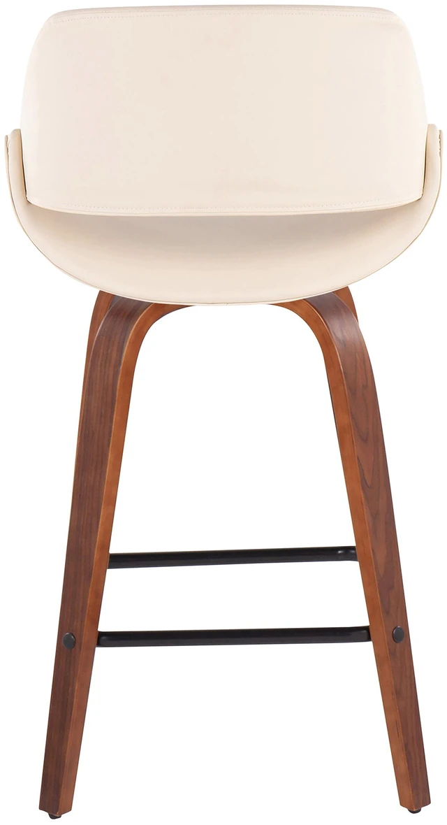 Alt view image 5 of 5 - Mid-Century Fixed Height Counter Stool in with Square Footrest and Faux Leather Set, Cream, Seating for Dining