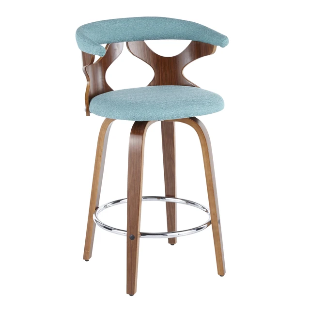 Alt view image 2 of 5 - Mid-Century Counter Stool in and Teal Fabric Set, Seating for Dining