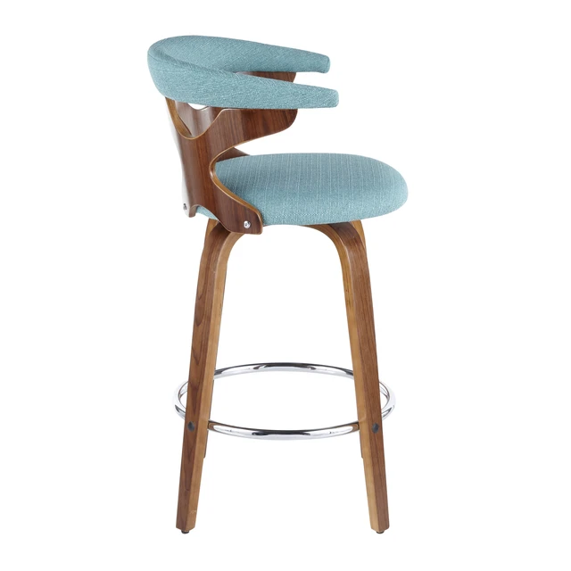 Alt view image 3 of 5 - Mid-Century Counter Stool in and Teal Fabric Set, Seating for Dining