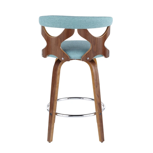 Alt view image 5 of 5 - Mid-Century Counter Stool in and Teal Fabric Set, Seating for Dining