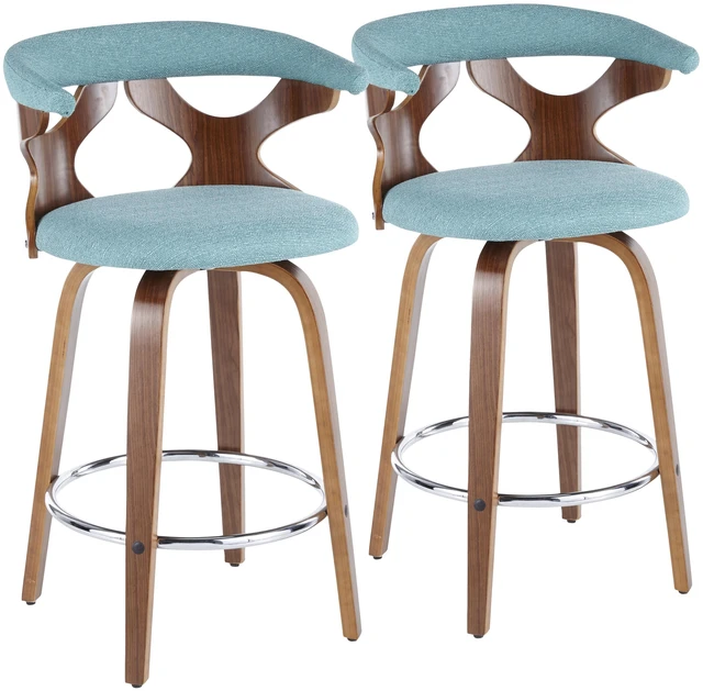 Main image of Mid-Century Counter Stool in and Teal Fabric Set, Seating for Dining