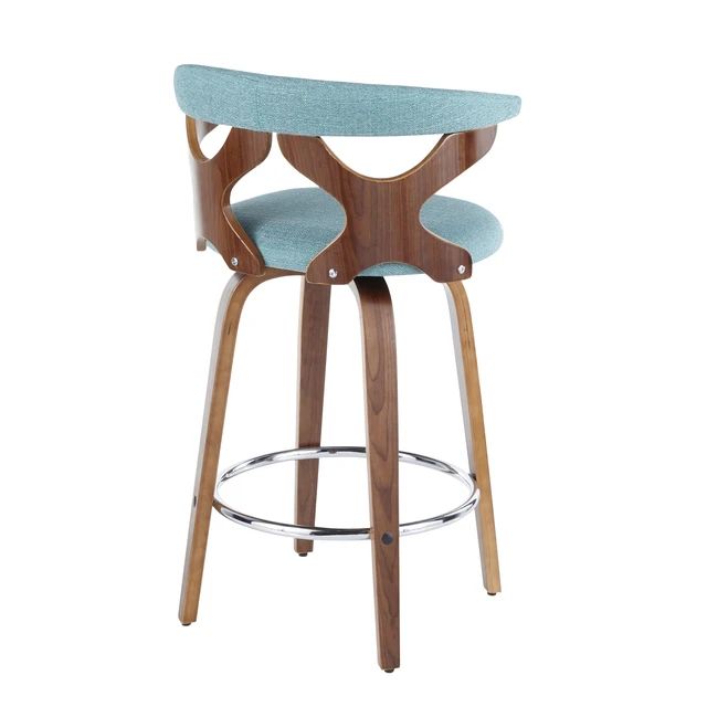 Alt view image 4 of 5 - Mid-Century Counter Stool in and Teal Fabric Set, Seating for Dining