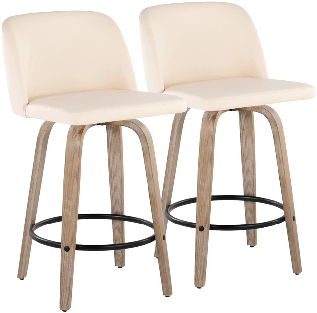 Main image of 26 Inch Mid Century Fixed Height Counter Stool with Swivel in Washed and Faux Leather with Round Black Metal Footrest