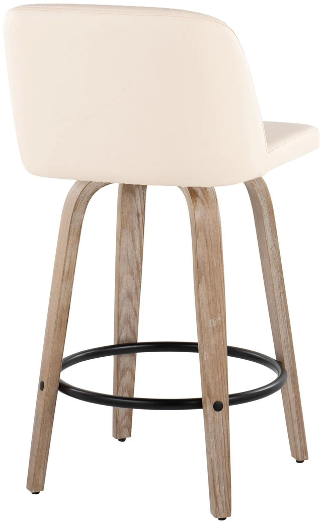Alt view image 4 of 5 - 26 Inch Mid Century Fixed Height Counter Stool with Swivel in Washed and Faux Leather with Round Black Metal Footrest