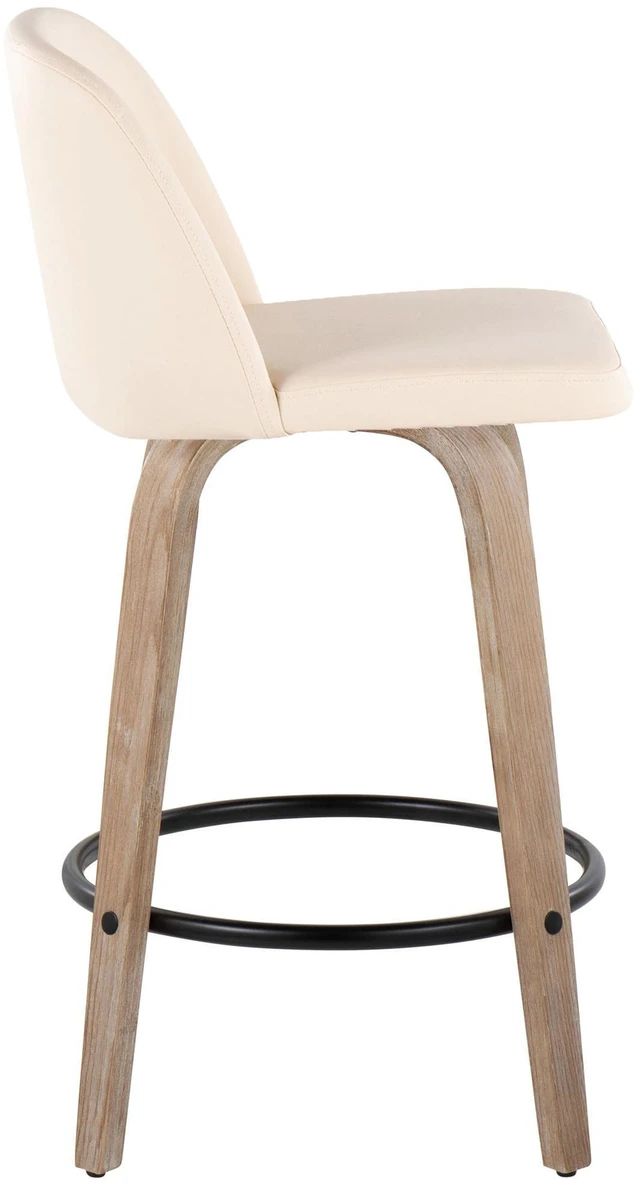 Alt view image 3 of 5 - 26 Inch Mid Century Fixed Height Counter Stool with Swivel in Washed and Faux Leather with Round Black Metal Footrest