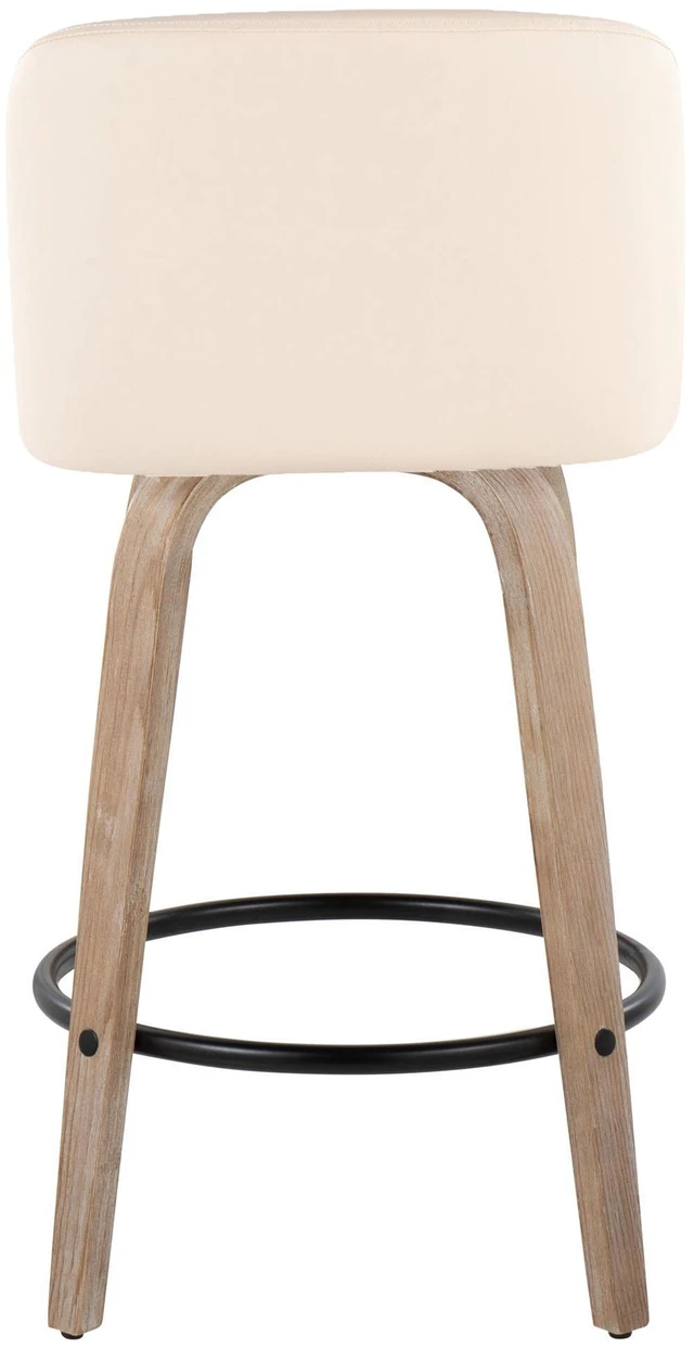 Alt view image 5 of 5 - 26 Inch Mid Century Fixed Height Counter Stool with Swivel in Washed and Faux Leather with Round Black Metal Footrest