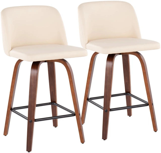 Main image of Mid-Century Fixed Height Counter Stool in with Square Footrest and Faux Leather Set, Cream, Seating for Dining