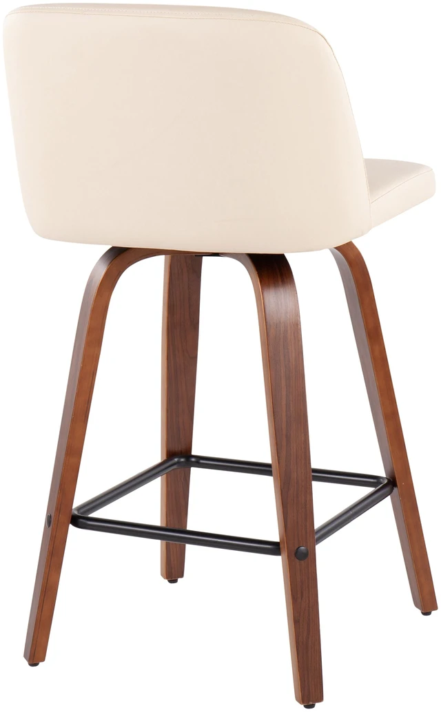 Alt view image 4 of 5 - Mid-Century Fixed Height Counter Stool in with Square Footrest and Faux Leather Set, Cream, Seating for Dining