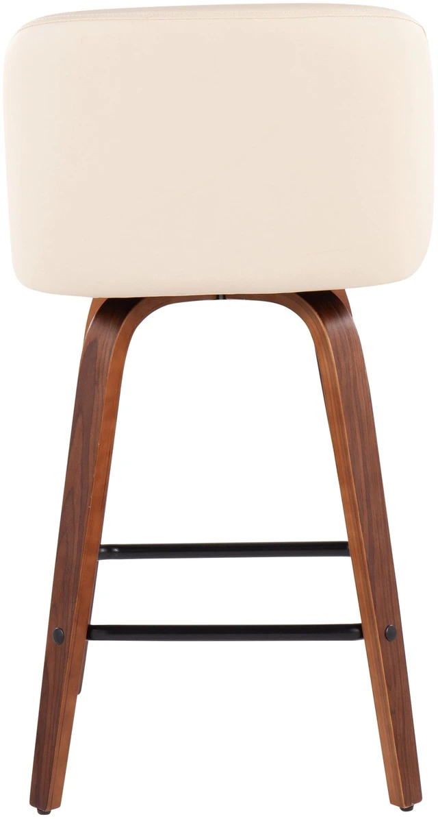 Alt view image 5 of 5 - Mid-Century Fixed Height Counter Stool in with Square Footrest and Faux Leather Set, Cream, Seating for Dining