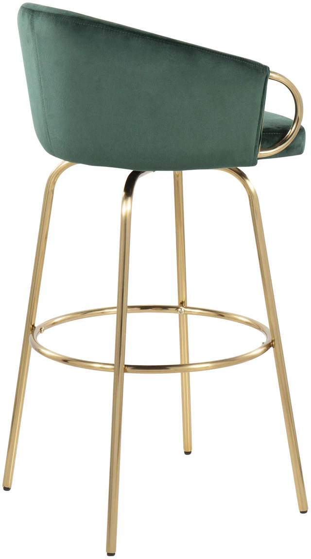 Alt view image 4 of 5 - 30 Inch Fixed Height Bar Stool with Gold Metal Legs and Round Gold Metal Footrest with Velvet Seat and Accents Set