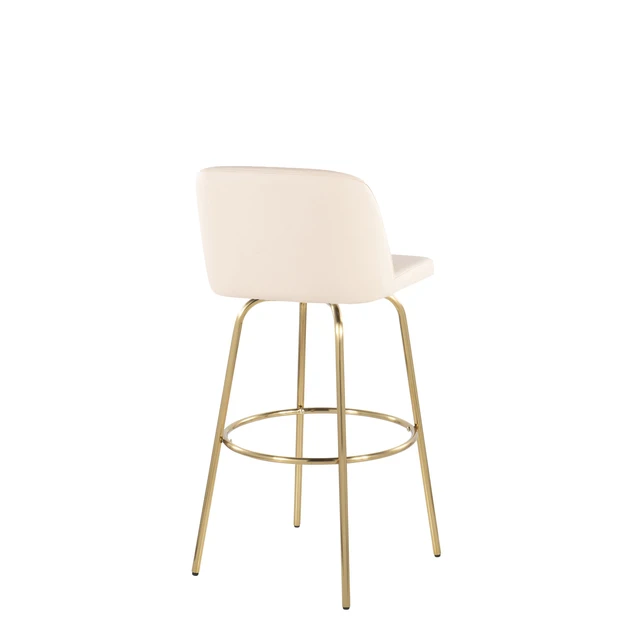 Alt view image 4 of 5 - 30 Inch Fixed Height Barstool with Swivel in Faux Leather and Gold Metal with Round Footrest Set, Cream, Seating