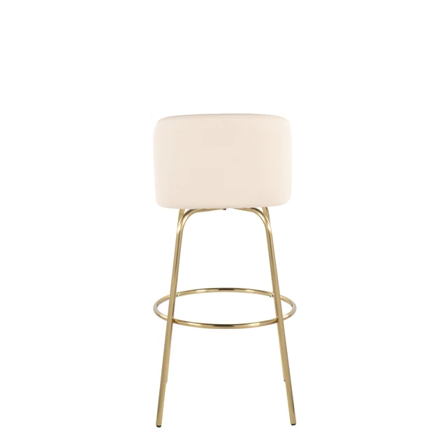 Alt view image 5 of 5 - 30 Inch Fixed Height Barstool with Swivel in Faux Leather and Gold Metal with Round Footrest Set, Cream, Seating