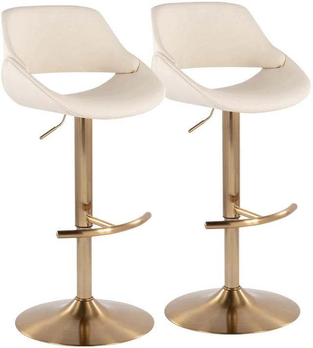 Main image of Adjustable Barstool with Swivel in Gold Metal and Faux Leather with Rounded Footrest Set, Cream, Seating for Dining