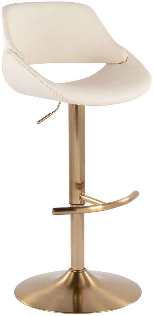 Alt view image 2 of 5 - Adjustable Barstool with Swivel in Gold Metal and Faux Leather with Rounded Footrest Set, Cream, Seating for Dining
