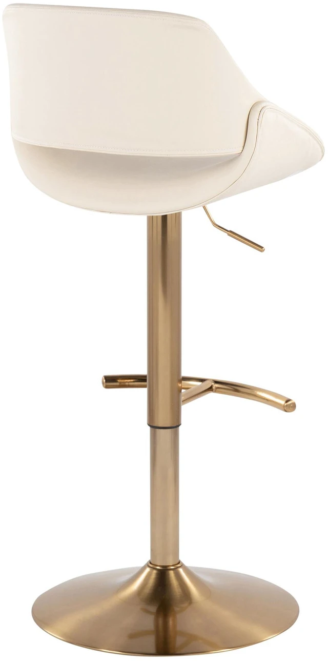 Alt view image 4 of 5 - Adjustable Barstool with Swivel in Gold Metal and Faux Leather with Rounded Footrest Set, Cream, Seating for Dining