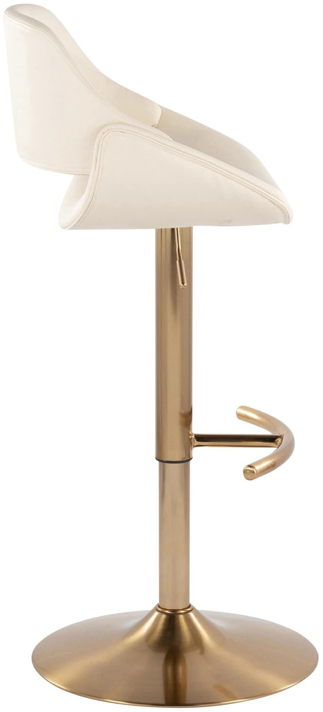 Alt view image 3 of 5 - Adjustable Barstool with Swivel in Gold Metal and Faux Leather with Rounded Footrest Set, Cream, Seating for Dining