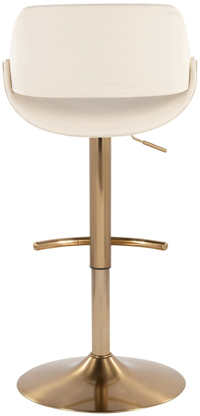 Alt view image 5 of 5 - Adjustable Barstool with Swivel in Gold Metal and Faux Leather with Rounded Footrest Set, Cream, Seating for Dining