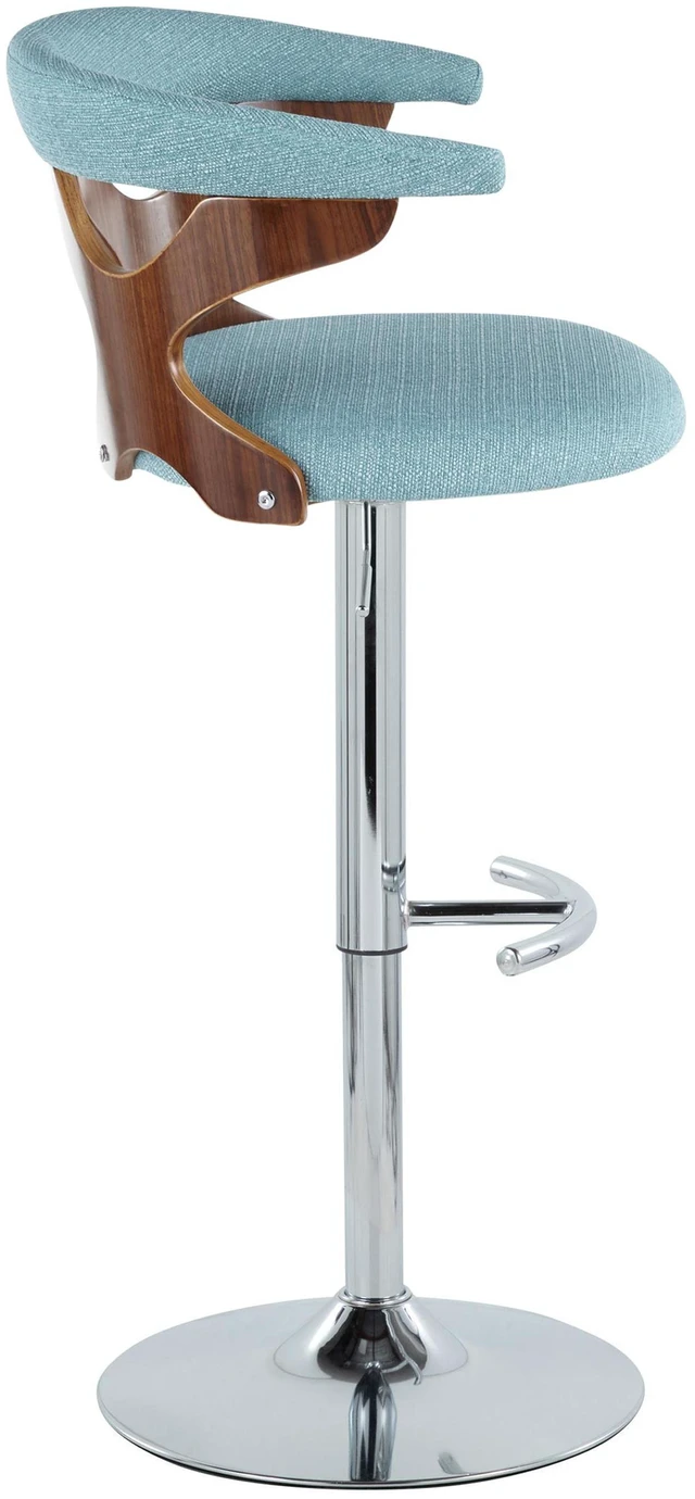 Alt view image 3 of 5 - Mid-Century Adjustable Barstool with Swivel in Chrome Metal, Teal Fabric with Rounded Footrest Set, Seating for Dining