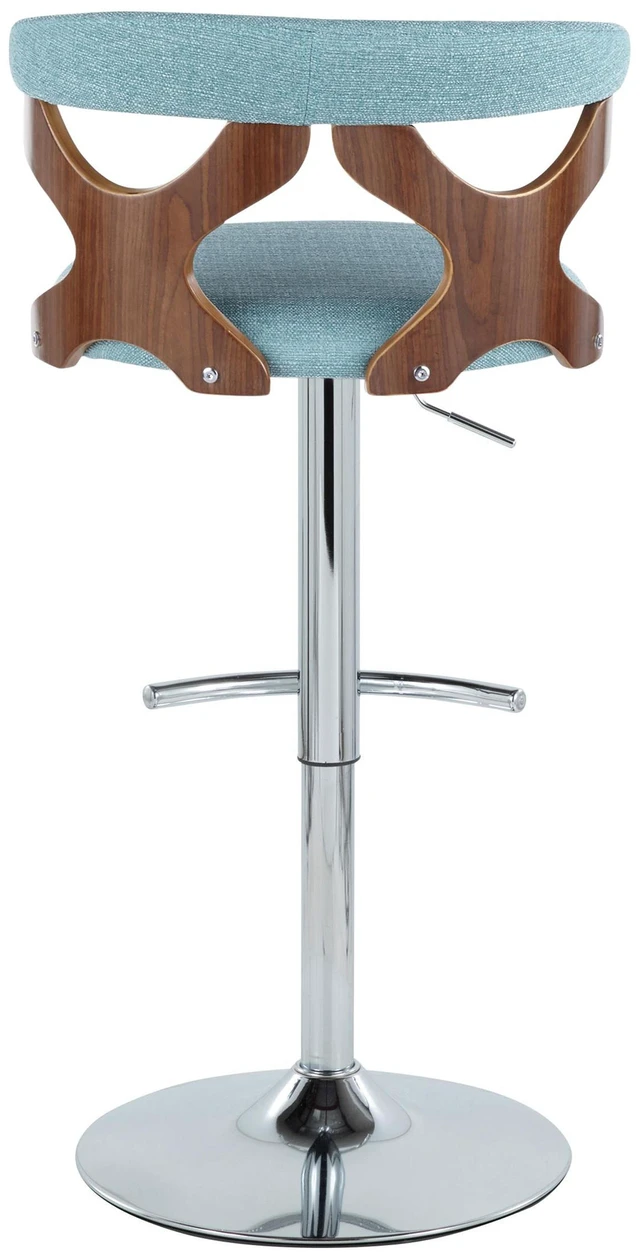 Alt view image 5 of 5 - Mid-Century Adjustable Barstool with Swivel in Chrome Metal, Teal Fabric with Rounded Footrest Set, Seating for Dining