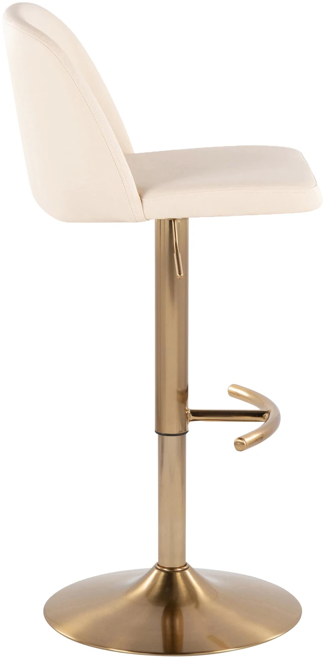 Alt view image 3 of 5 - Adjustable Barstool with Swivel in Faux Leather and Gold Metal with Rounded Footrest Set, Cream, Seating for Dining