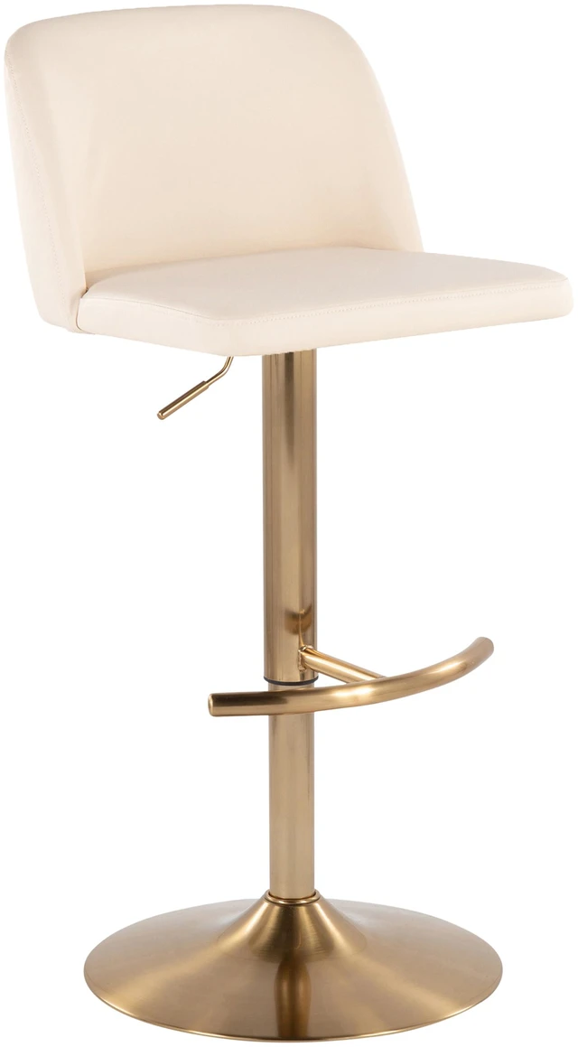 Alt view image 2 of 5 - Adjustable Barstool with Swivel in Faux Leather and Gold Metal with Rounded Footrest Set, Cream, Seating for Dining